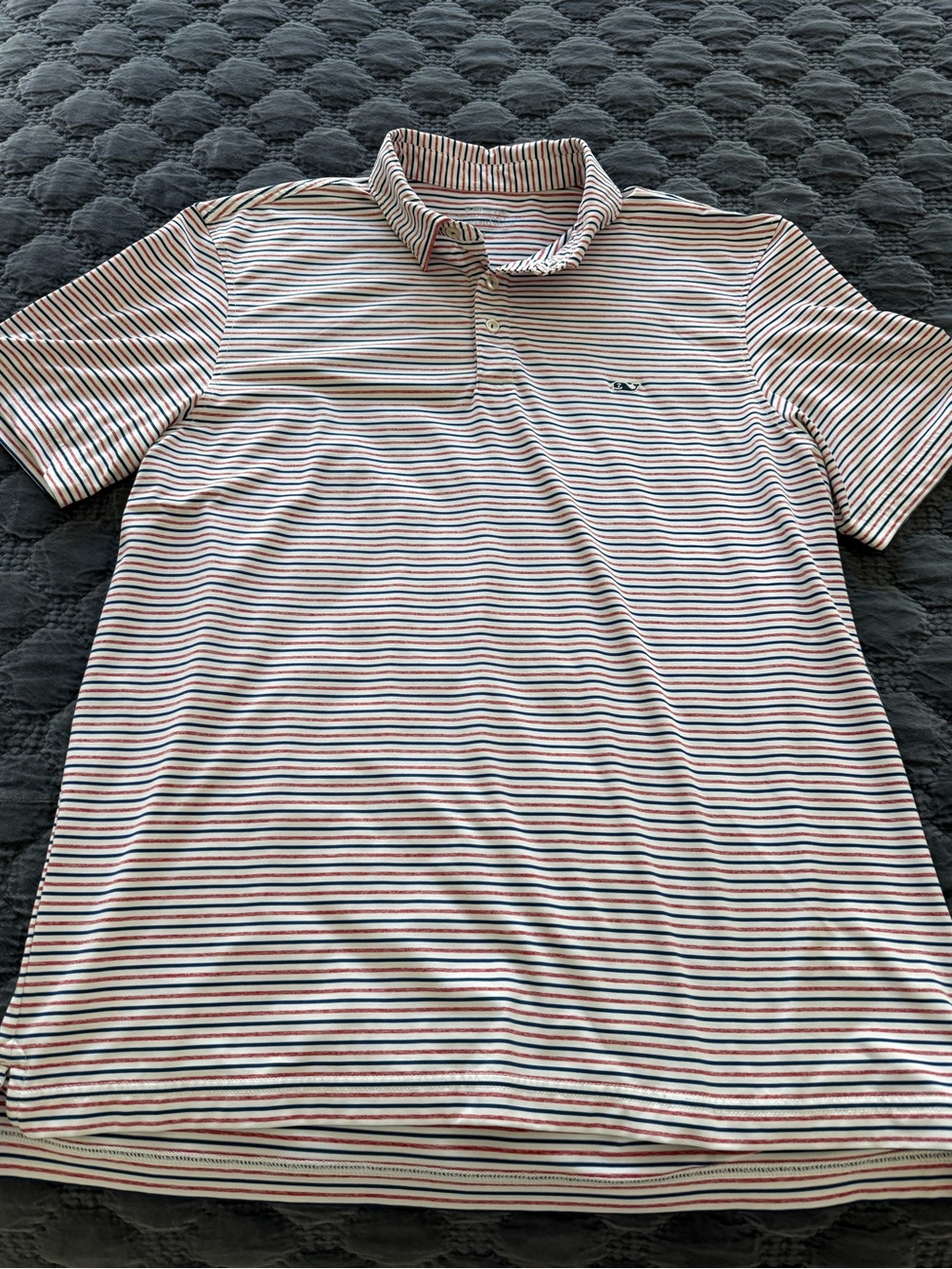 Vineyard Vines White, Navy & Red Striped Polo